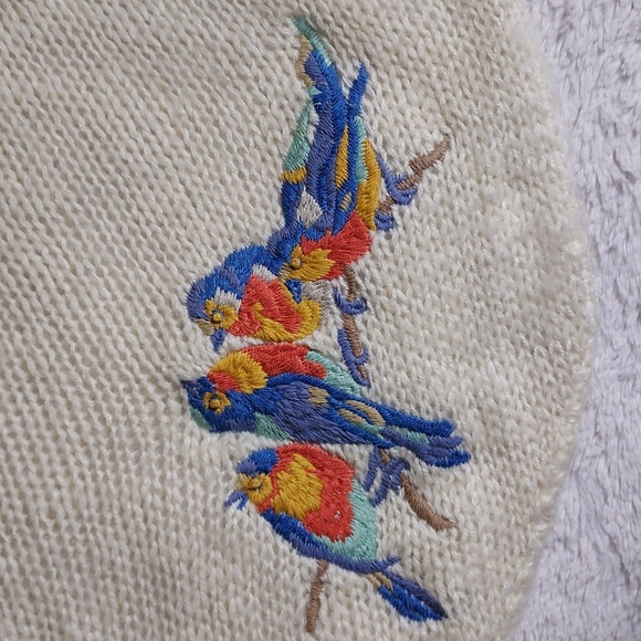 Anthropologie Sleeping on Snow Cream Bird Embroidered Knit Shrug Sweater M/L - Picture 5 of 9
